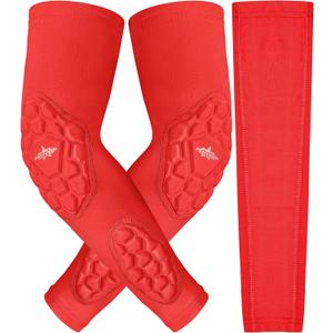 Compression Padded Arm Sleeves for Youth & Adults - Elbow & Forearm Support - Breathable Football Padded Sleeves (Red)