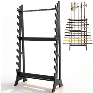 Leinuosen Large Floor Standing Sword Display Rack, Holds up to 10 Samurai Swords, 10-layer Katana Stand with 5 Holes for Long Weapons, for Collectors & Martial Arts Enthusiasts, Black HDF