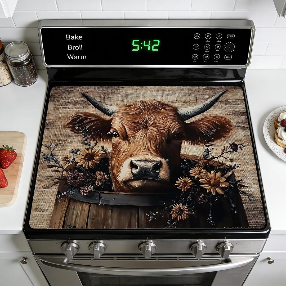 Stove Top Cover for Electric Stoves: All-in-One Heat-Resistant Protector Mat, Non-Slip Kitchen Counter Mat Cow Pattern 28''x20''