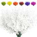 Artificial Fake Outdoor Plants Flowers for Spring Decoration, Faux Plastic Plants Outdoor Flowers UV Resistant Realistic for Home Outside Planter Window Porch Patio Garden(Pure White Eucalyptus)