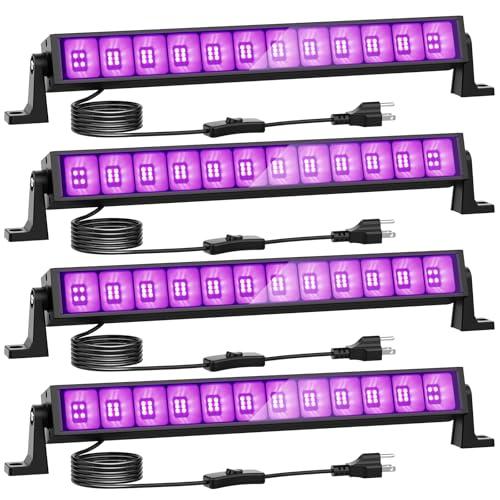 Onforu 4 Pack 42W LED Black Lights, Blacklight Bars with Plug and Switch, Glow in The Dark Party Supplies for Halloween Decorations, Bedroom, Body Paint, Stage Lighting, Poster, Black