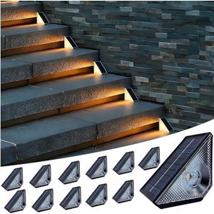 GEEKHOM Solar Step Lights for Outside - 12 Pack Outdoor Waterproof LED with Warm White & 7 RGB Colors, Auto-On/Off Solar Light for Deck, Stairs, Fence, Patio, Yard, Front Porch, Garden