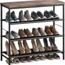 Shoe Rack Organizer 4 Tier Metal Organizer Shelf with Industrial MDF Board and Layer Fabric for Entryway Closet Bedroom Living Room Garage,Black & Rustic Brown (Black+Rustic Brown, 4 Tier)
