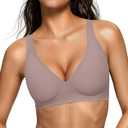 OEAK Womens Deep V Bras Wireless Comfortable Bra Supportive No Underwire Bras Tshirt Push Up Bralettes Plunge Seamless Bra (Medium, Grey)