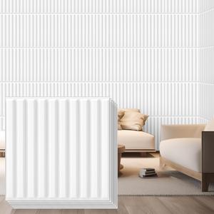 Nuanchu 32 Pcs 3D Wall Panels for Interior Wall Decor, 12''x12'' Fluted Textured White Accent Tiles Waterproof Paintable for Living Room TV Background Bedroom Bathroom Gaming Room, 32 Sq. ft Coverage