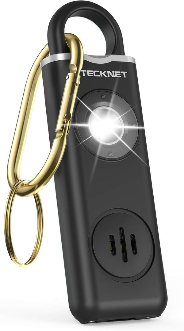 TECKNET Rechargeable Personal Safety Alarm for Women, 130dB Self Defense Keychain Alarms with SOS Strobe Light, Low Battery Notice, Personal Alarm Loud Siren Safety Keychain for Girls Kids Elderly (Black)