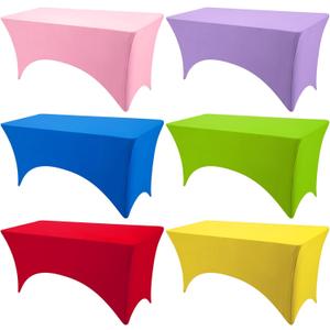 Preboun 6 Pcs Stretch Spandex Table Cover 6 Ft Rectangular Fitted Tablecloth Washable and Wrinkle Resistant Patio Table Cover Spandex Table Cloths 6 Ft for Event Wedding Banquet Parties, 6 Colors