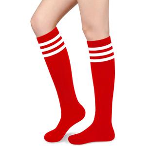 Knee High Socks for Women Knee Socks Tube Socks Womens Athletic Socks Cotton Tall Socks Long Socks Knee High Stockings, One Size, Red/White