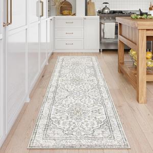 Lahome Oriental Washable Runner Rug,2.5x8 Runner Rug for Entryway Indoor Non-Slip,Kitchen Runner Rugs Non Skid Washable,Traditional Thin Wide Carpet Runner for Laundry Hallway Bathroom,(8ft,Beige)