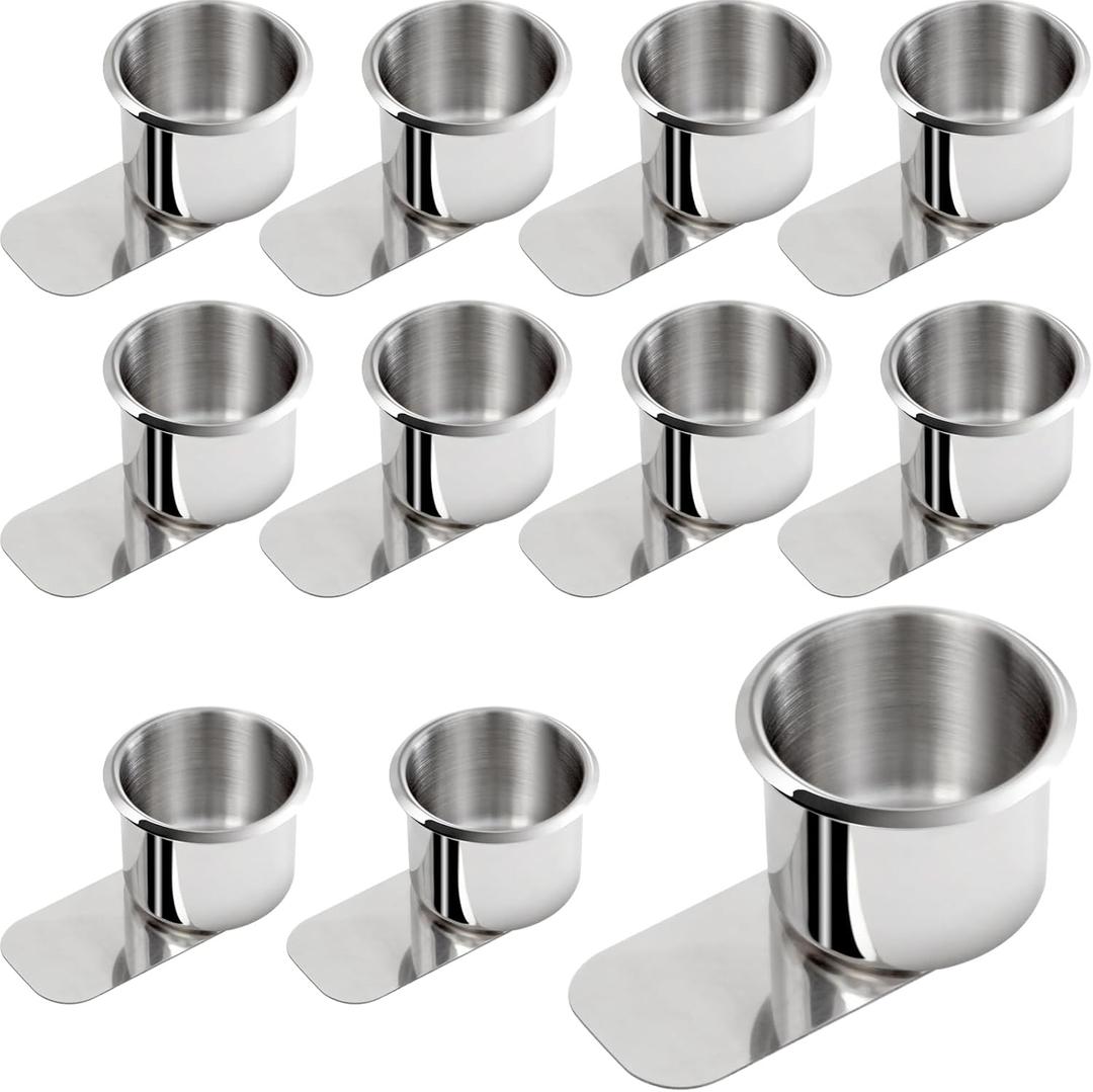Leyndo 10 Pcs Jumbo Slide Under Stainless Steel Cup Holder Poker Table Slide in Cup Holders for Casino Poker Table, Work Desk and Boats, Rv Cars Trucks (3.5 Inch)