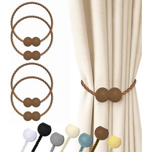 Hion Magnetic Curtain Tiebacks Dark Brown 4 Pack, Curtain Tiebacks Buckles Holdbacks Holders Hooks Clip for Home Bedroom Office Decorative Thick or Thin Curtain