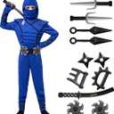 Spooktacular Creations Halloween Ninja Costume, Ninja Outfit Set for Kids, Halloween Costumes for Boys Dress Up Party,5-7 years