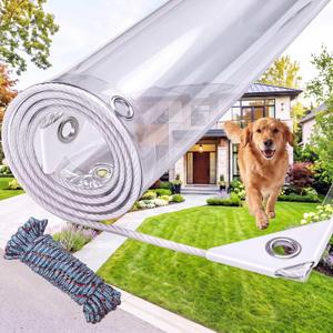 Clear Tarp with Grommets, 8x20ft Transparent Tarps Heavy Duty Waterproof,14 Mil Tear-Resistant PVC Vinyl Tarpaulin Enclosure for Patio,Porch, and Outdoor