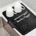 TIKNIK Silicone Dish Drying Mat, Stone Drying Mat for Kitchen Counter with Built-In Drain, Non-Slip Drain Pad with Built-in Drain, Heat Resistant Stone Drying Mat, Hangable, Black-1pc, 20" x 15"