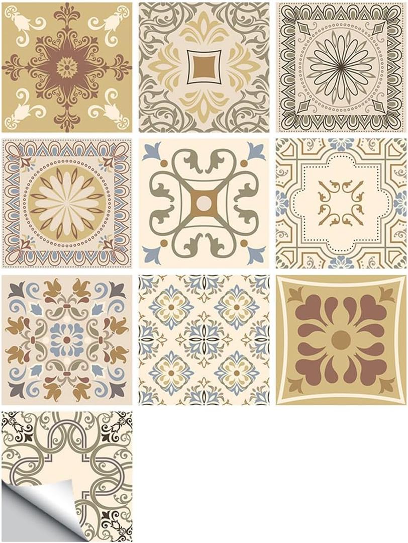 20Pcs Peel and Stick Tile Stickers 5.9x5.9 Inch Retro Style Walls Stickers Waterproof Tile Wallpaper for Kitchen Bathroom Backsplash Furniture Staircase (007, 5.9x5.9in)