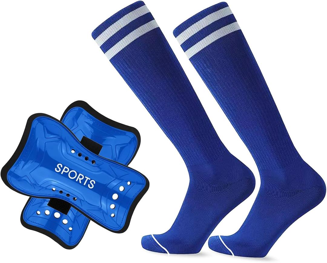 Soccer Shin Guards and Socks for Kids Youth Lightweight Protective Defender Gear for 4-18 Years Old Toddler Children Boys Girls Soccer Equipment (Small, Blue)