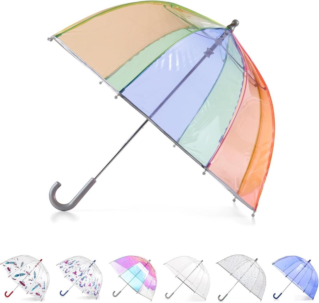 totes Kids Clear Lightweight Dome Canopy Bubble Umbrella with Wind and Rain Protection