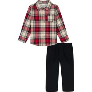 Calvin Klein Boys' 2-piece Long Sleeve Woven Shirt and Pants Set (4, Plaid/Black)