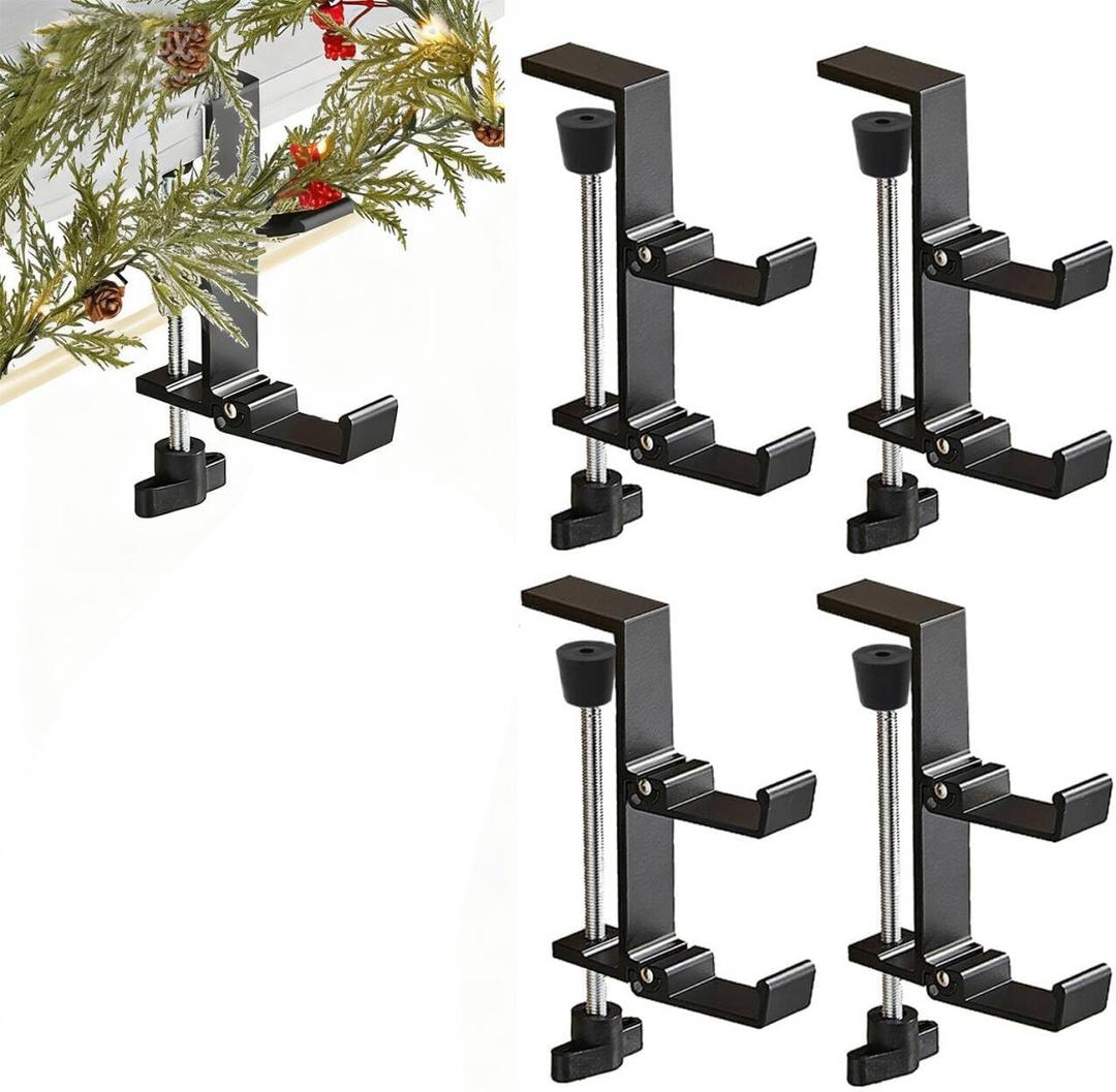 Christmas Stockings Holder Hanger,Metal Hooks for Hanging Christmas Stockings,Stocking Holders for Mantle for ChristmasDecorations (Fold 4 Black, 4)