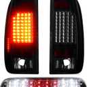 Tail Light + 3rd Third Brake Cargo Lamp for Ford F-250 F-350 F-450 F-550 Super Duty 1999-2007, High Mount Stop Light Rear LED Taillight Assembly Chrome Housing Smoked Lens
