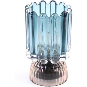 Battery Operated Lamp with Auto-Off Timer, Cordless Table Night Light for Bedroom & Entryway, Portable LED Lamp for Home, Outdoor, Camping No Battery Included (Glass Design-Smoke Blue)