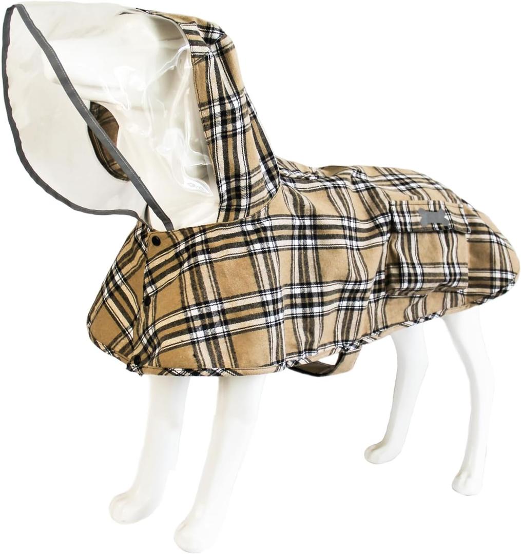 Dog Waterproof Raincoat with Poncho Hoodie, High Reflective Adjustable Yellow Pet Rain Jacket with Leash Hole for Medium Dogs (Khaki, Medium)