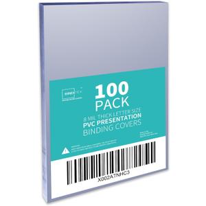 Binditek 100 Pack 8mil PVC Clear Binding Presentation Covers, Letter Size, 8.5 x 11 Inches, Square Corners, Un-Punched, Office Supplies