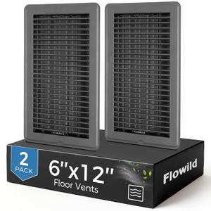 6x12 Inch Heavy Duty Steel Walkable Floor Vent Covers, 2 Pack, Grey, Classic Style, Easy Adjust Air Supply Lever, Compatible with Heating, Cooling & HVAC Systems