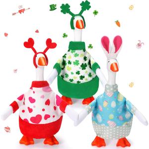 3 Sets Valentine's Day Desk Goose Outfits St. Patrick's Day Easter 7'' Goose Costume with Heart Shamrock Bunny Hat(Classic Style)