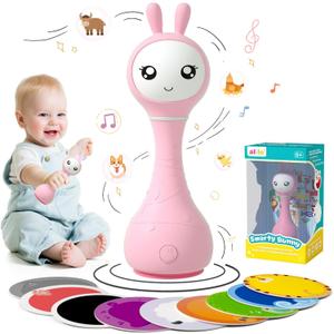 alilo Smarty Bunny Baby Rattle Musical Light Up Toys, Infants Newborns Baby Toys 0-3-6-12-18-24 Months,1 Year Old Boy Girl Easter Gifts, 4 Music Modes and Color Recognition Function with 9 Color Card (Pink)