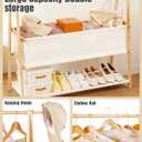 Bamboo Clothes Rack with Storage Box and Storage Shelf, Portable Extra Large Garment Rack Clothing Rack, Foldable Wardrobe For Entryway and Bed Room (L - 47.2 Inch)