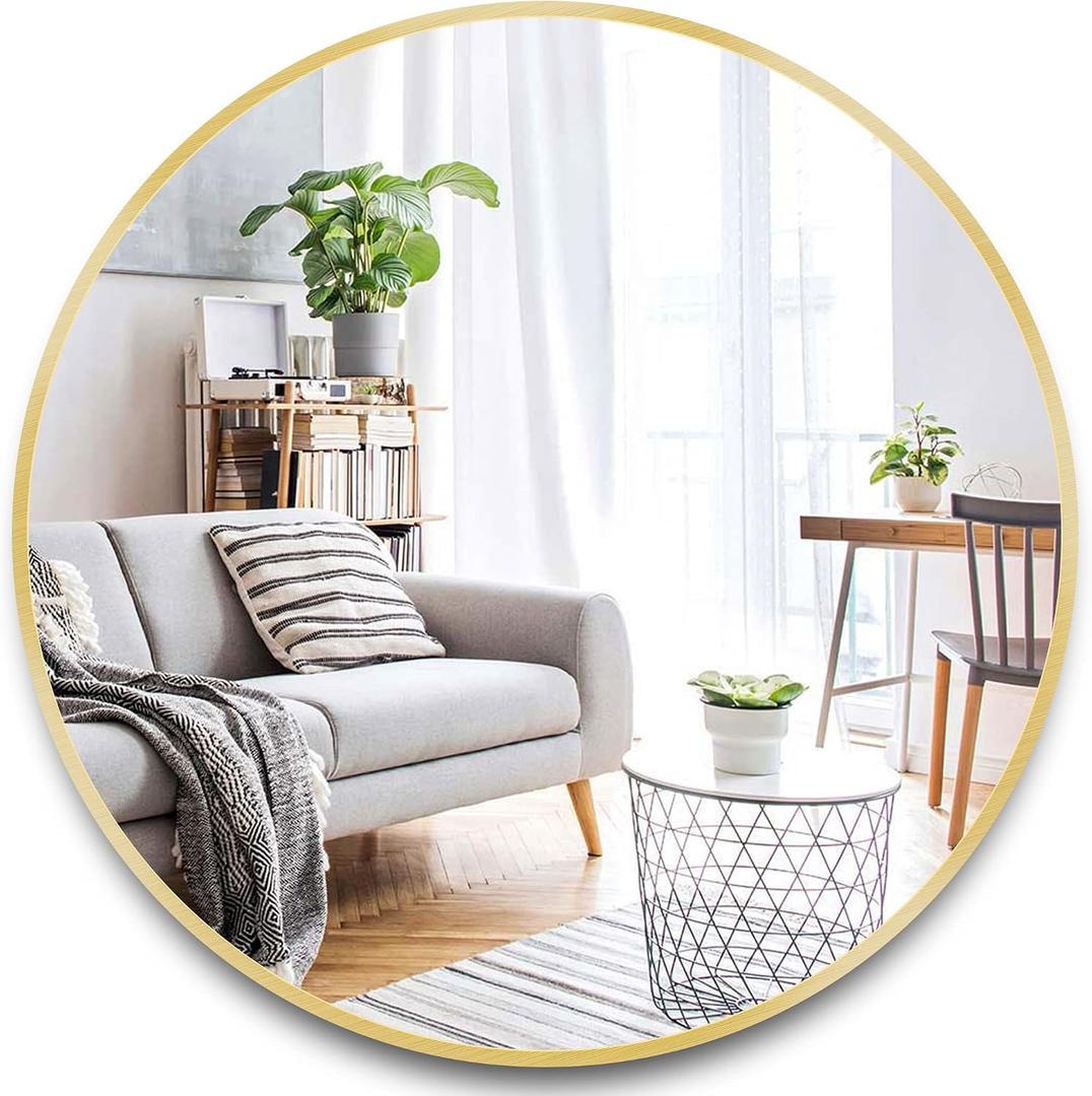 Itrue Round Gold Mirror 36 Inch for Bathroom Circle Mirrors for Wall Decorative Brushed Metal Frame Mirror with Wall Mounted for Living Room Bedroom