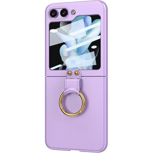 Slim Case for Samsung Galaxy Z Flip 5, Matte PC Protective Cover, with Ring Holder, Camera Lens Protector Case,Purple