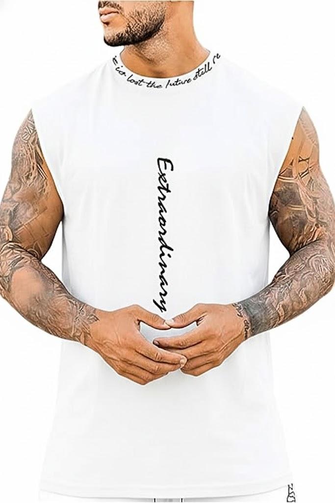 Verdusa Men's Graphic Tank Tops Summer Sleeveless Letter Crew Neck Shirt Tops Light White Small