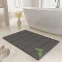 SYIPO Stone Bath Mat - Foldable Diatomite Bath Mat, 23.81 x 15.35, Non-Slip, Super Absorbent, Quick Drying Bathroom Mat | Easy to Clean Shower Floor Mat, Dark Gray