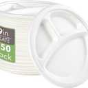 Vplus 100% Compostable Paper Plates, 150 Pack 9 Inch 3 Compartment Plates Disposable, Heavy Duty Biodegradable Plates Made of Sugar Cane Fibers, for Daily meals, Dinner, Parties, BBQ