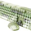 2.4G Wireless Keyboard and Mouse Combo Aesthetic Typewriter Style Membrane Silent 105-Key Full Size Colorful Retro Round Keycaps Ergonomic for Win/Mac/Office/Gaming, AA/AAA Batteries, Green