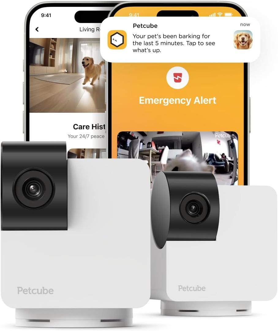 Petcube Cam 360 The Pack of 2 Camera | Ultimate Interactive WiFi Pet and Home Security Pan-Tilt Camera with Phone App, 1080p HD Video, 360 Rotation, Night Vision, Smart Alerts for Home Surveillance