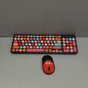 Wireless Keyboard and Mouse Combo, Retro Typewriter Keyboard with Round Keycaps, 2.4GHz USB Cute Wireless Keyboard Mouse for Computer, Desktop, Laptop and Computer (Black-Colorful)