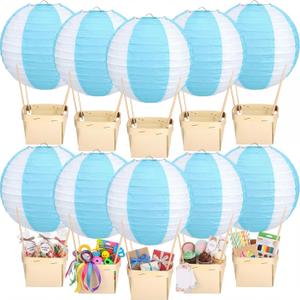 12 Sets Baby Shower Hot Air Balloon Table Centerpieces DIY Hot Air Balloon Centerpieces Baby Shower Decorations with Wooden Basket Stick for Gender Reveal First Birthday Wedding Party(Blue)