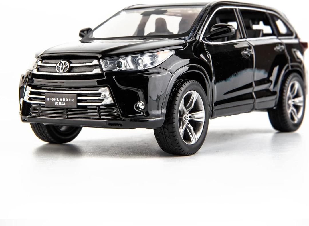 Compatible for 1:32 Toyota Highlander AMG Model, Diecast Alloy Pull Back Toy Car with Sound and Light, Open Door for Kids Gift (Black)