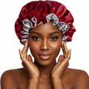 Hair Bonnet for Sleeping, Night Cap with Adjustable Clip, Reversible Hair Bonnet for Women, Silk Satin Bonnet for Sleeping (Dusty Pink-Champagne)