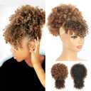 Afro Puff Drawstring Ponytail with Kinky Curly Hair Clip in Bangs Short Ponytail Extension Black Girl Updo Hairpieces for Black Women (T30)