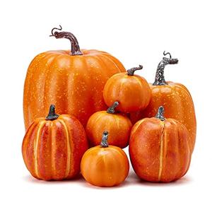 Zensounding Halloween Autumn Harvest Festival 7 Artificial Pumpkins of Various Styles Decorate Rural Style Farmhouses Foam Pumpkins Thanksgiving Dinner Party Home Festival Autumn Decoration (Orange)