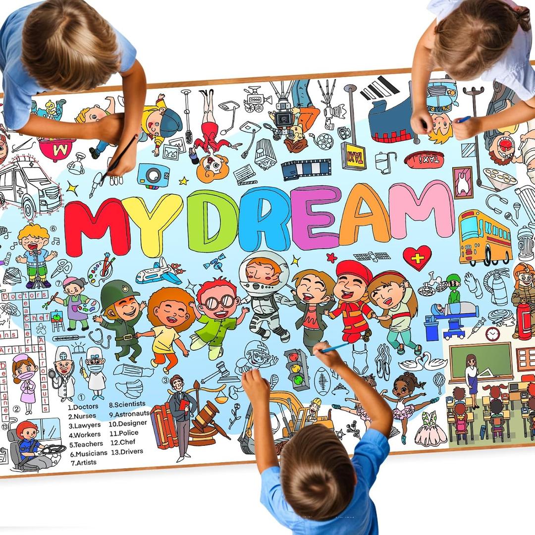 DDMY Giant Coloring Poster, 72 x 35.5 Inch Career Dream Theme Versatile Coloring Table Cloth for Kids, Large Coloring Tablecloth Drawing Paper for School Party/Kids Party/Special Events Decoration