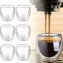 6pcs Double Wall Espresso Cups, 3 Ounce Glass Coffee Mugs, Clear Espresso Shots, Insulated Small Demitasse Cups for Cappuccino Latte Tea (Transparent)