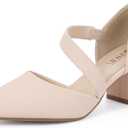 IDIFU IN2 Women's Pumps Closed Toe Strappy Heels Low Block Chunky Heels Dressy Wedding Bride Prom Business Dress Shoes for Women Comfortable Formal Pointed Toe Short Heels (8, Nude Nubuck)