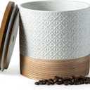 Miamolo Ceramic Coffee Container Kitchen Food Storage Jars for Spice Sugar Tea Bag, Stackable Farmhouse Jars for Kitchen Pantry - Coffee Bar Accessories Housewarming Weeding Gift - White & 42 fl.oz