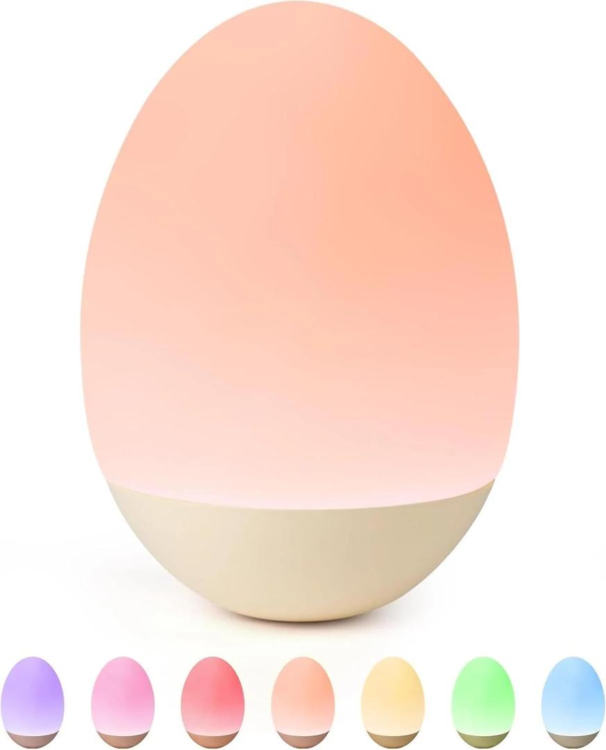 Egg Night Light for Nursery: Baby Night Lights Tap Lamp Step less Dimming with Warm White and 7 RGB Colors Rechargeable Portable for Infant and Kids Bedroom Breastfeeding Sleep Aid