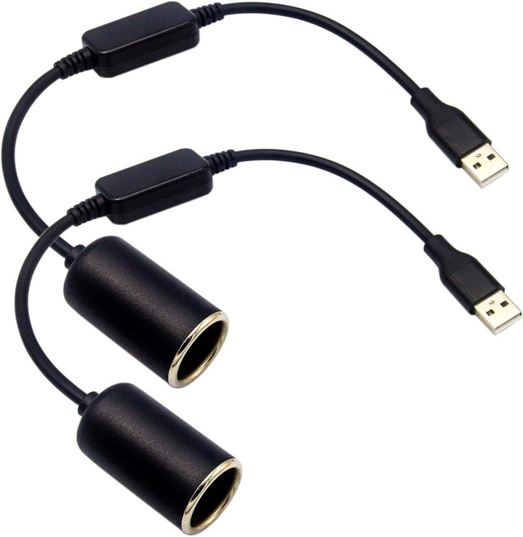 USB Type A Male to Car Cigarette Lighter Socket Female Converter, USB to 12V Power Adapter Cable 18W Max 1.5A (1P)